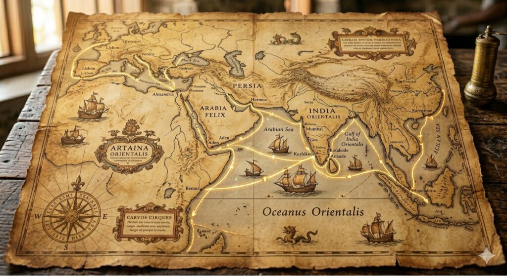 spice trade india history map showing ancient global routes