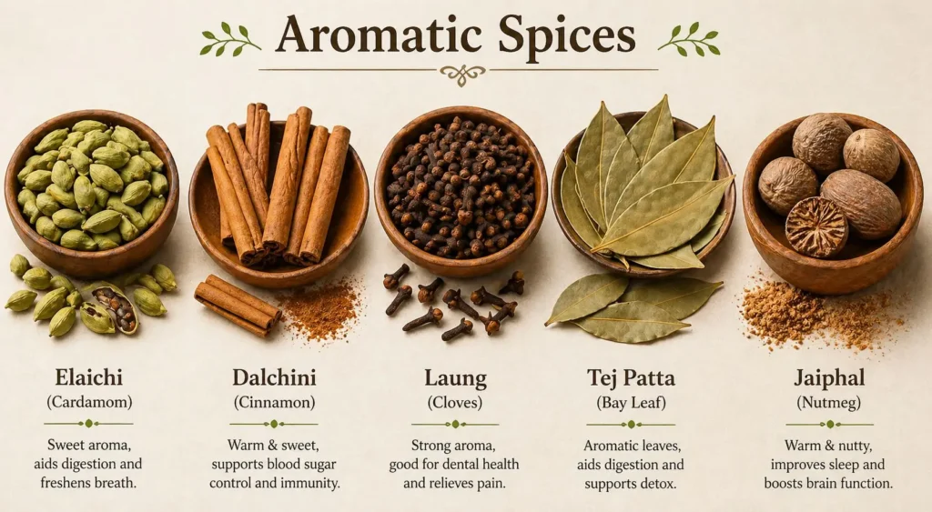 aromatic spices list elaichi dalchini laung tej patta jaiphal