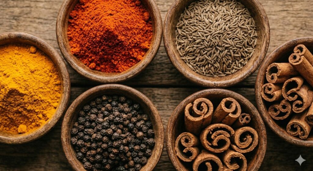 fat burning spices India haldi dalchini jeera kali mirch