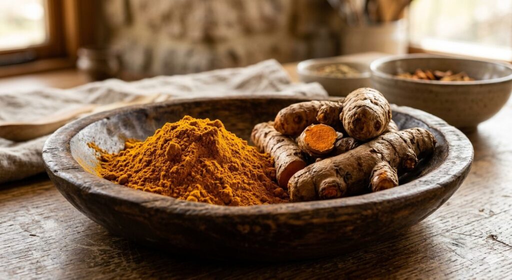 Haldi Powder aur Raw Turmeric Roots