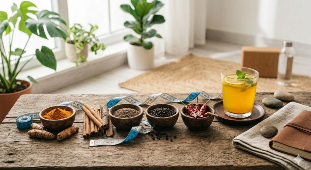 healthy lifestyle with spices for weight loss fitness concept