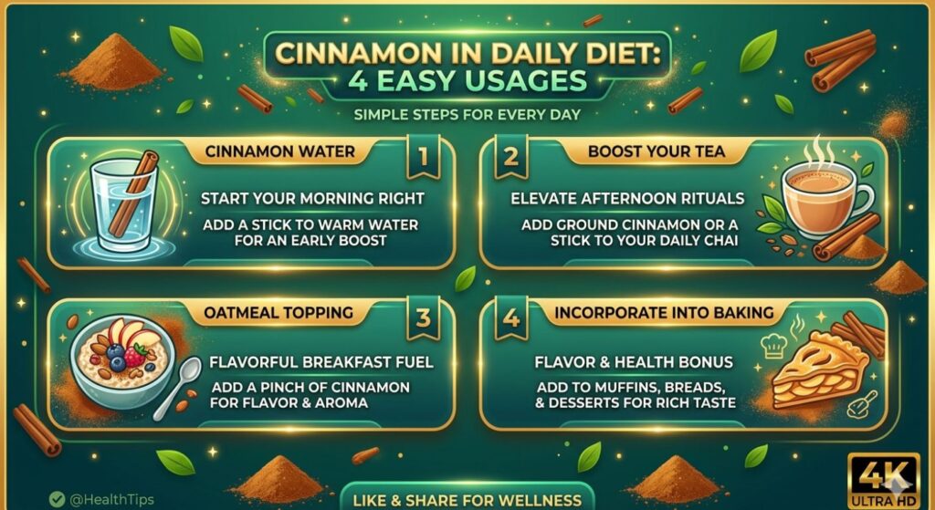 Dalchini use karne ke tarike weight loss ke liye — cinnamon paani chai oatmeal mein dalna